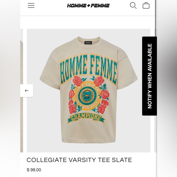 Homme+Femme Collegiate Varsity Tee Slate - Picture 1 of 6